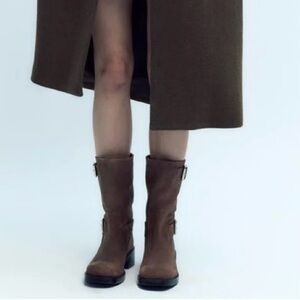 NIB Zara Buckled Suede Ankle Boots 7.5 Brown